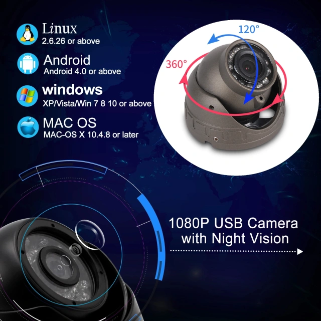 Outdoor Weatherproof 1080P USB Camera UVC OV2710 CMOS 12pcs IR LED Night Vision Dome CCTV Camera Webcam 2MP Linux Windows Mac