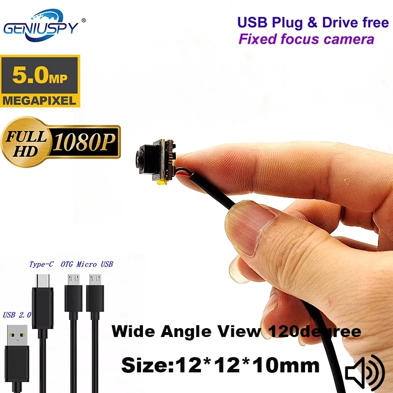 12*12mm Smallest Size Industry 30Fps 2MP 5MP UVC Usb Camera Module Audio 2592x1944P 1080P FOV 120° Fixed Lens  For Machine use
