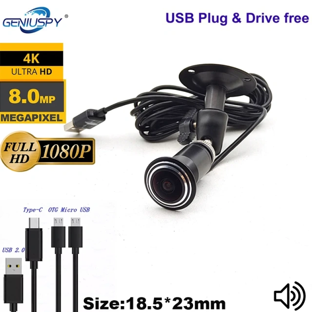 Industrial Fisheye Mini USB Bullet 4K Webcam PC Laptops 8MP 2MP USB Mini Camera IMX179 Sensor OTG UVC Plug and Play For Android