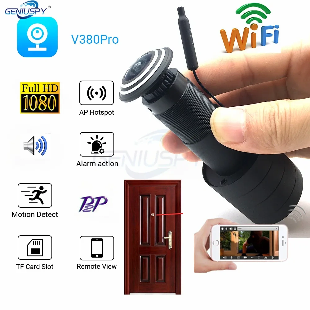 Geniuspy Home Security 1080P Wifi Door Eye Hole Mini Peephole IP P2P Motion Detection Video V380 Camera With Micro TF Card Slot