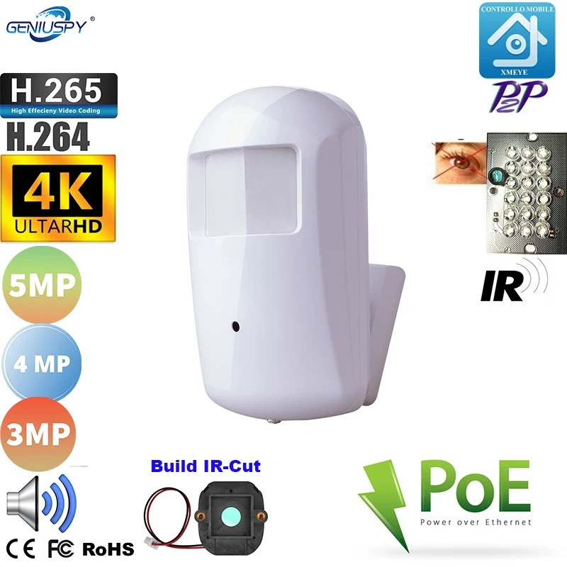 H.265 3MP 4MP 5MP 4K 8MP 940nm IR Pir Covert POE IP Camera Audio Mini Cam XMEYE Support Motion Alarm Email Photo Human Detection