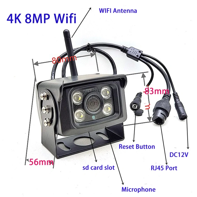 Camhi P2P Metal Shell 4K 8MP IMX415 5MP 2MP FHD 4G Wifi IP Camera Outdoor IP66 Car Fleet Bus Came Security CCTV Surveillance
