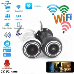 Security 1080P Mini Wifi Door Eye Hole IP Camera Wide Angle FishEye Lens 1.66mm Peephole CCTV Network Audio Horn P2P RTSP On Vif