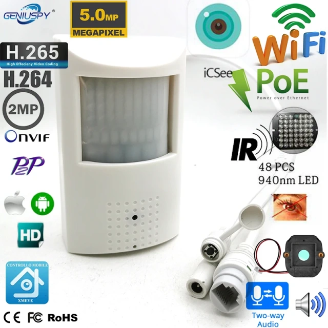 PIR Style H264 H265 P2P Xmeye Icsee 2MP 3MP 4MP 5MP Two Way Audio POE Wifi Night Vision Mini Ip Camera 940nm Infrared IR Led