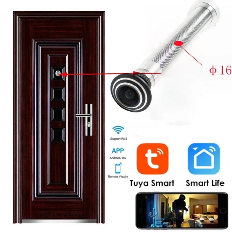 5G  2.4G WIFI 16MM Tuya Wifi Door Eye Camera Mini Peephole Door WifI IP Camera 1.66MM Wide Angle FishEye Audio TF Card Slot