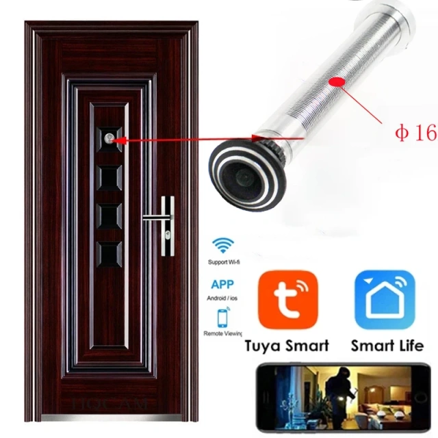 5G  2.4G WIFI 16MM Tuya Wifi Door Eye Camera Mini Peephole Door WifI IP Camera 1.66MM Wide Angle FishEye Audio TF Card Slot