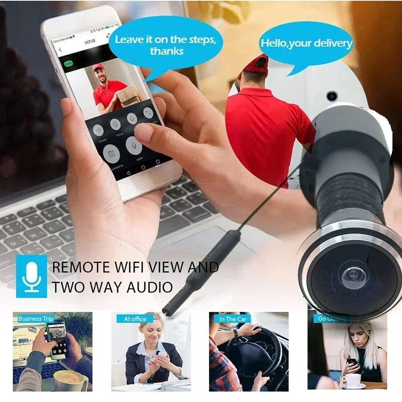 V380Pro 180 Degrees Surveillance Network Video 2 Way Audio P2P SD Card Slot 1080P Home Security Door Eye Peephole Wifi IP Camera