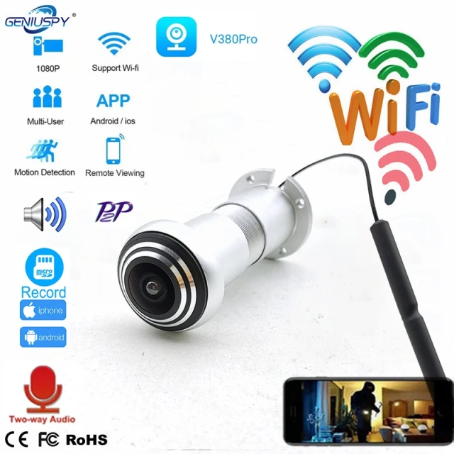 V380 PRO WIFI 1080P HD Door Eye Hole Peephole Camera Household Anti-theft Monitoring Alarm Concealed Wireless Security Camera