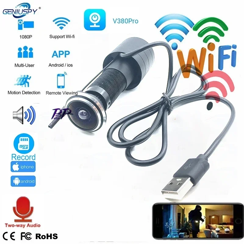 1.78mm Lens H.265 1080P HD Peephole Doorbell WIFI Camera Wireless Home Security Door Eye Camera V380 PRO Remote Control System