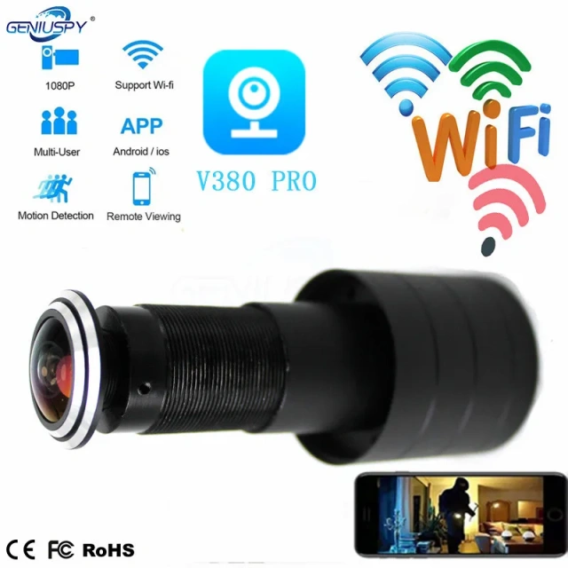 WIFI Door Eye Hole 1080P 2.1mm Wide Angle FishEye Network Peephole Wireless Door IP Camera P2P SD Card Slot Audio Cloud Storage