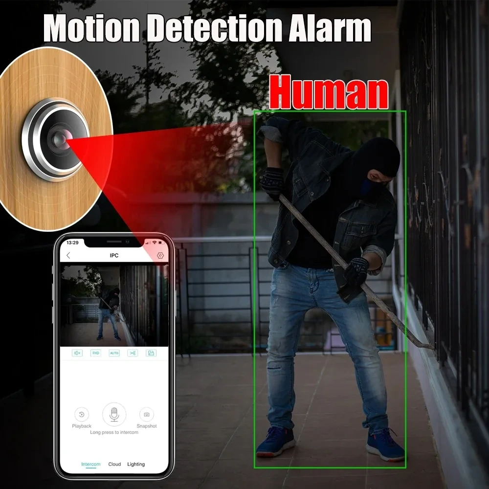 Fisheye ICSEE 2mp WIFI POE 2MP Door Covert Mini IP Camera Two Way Audio Support Motion Alarm Email Human Detection TF Card Slot