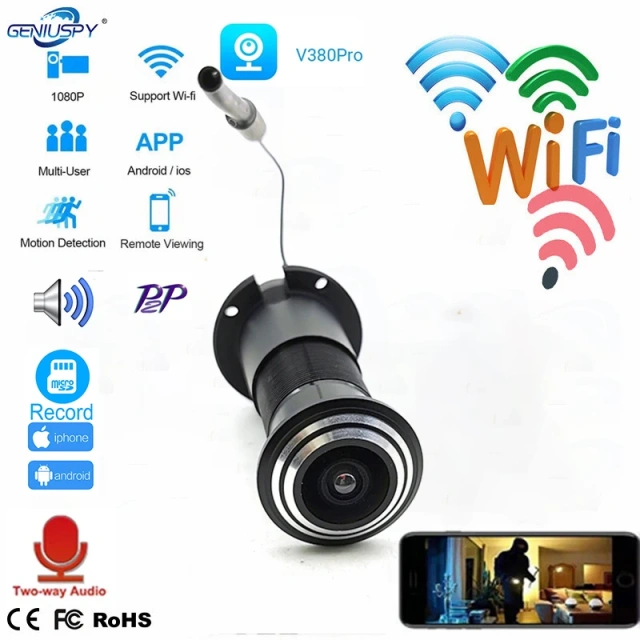 GENIUSPY H.265 V380 Door Eye Hole Security 2MP HD 1.66mm Lens Wide Angle Fisheye Network Mini Peephole WifI Camera on vif