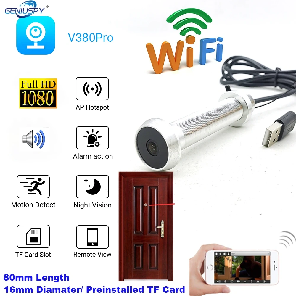 Peephole No Expansion Hole Diameter 16mm 1080P Wide Angle Cat Door Eye Hole Camera Security Wifi Mini IR Wireless Camera Viewer