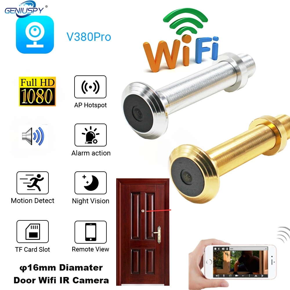 V380 Pro Gold Sliver 1080P 2MP TF Card Build IR Audio Door Eye Hole Wide Angle IP Mini Peephole Wifi Wireless Door Camera P2P