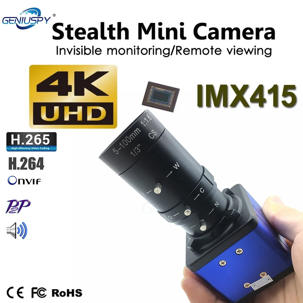 8MP 4K H.265 H.264  Bullet CCTV Video Audio Surveillance Telescope Stealth Mini Box IP Camera CS Lens For Golf Speed Shots