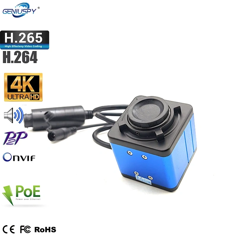 Geniuspy POE H.265 Bullet CCTV Home Security Audio Video Surveillance Mini Box 8MP IP Network Camera Golf Speed Shots