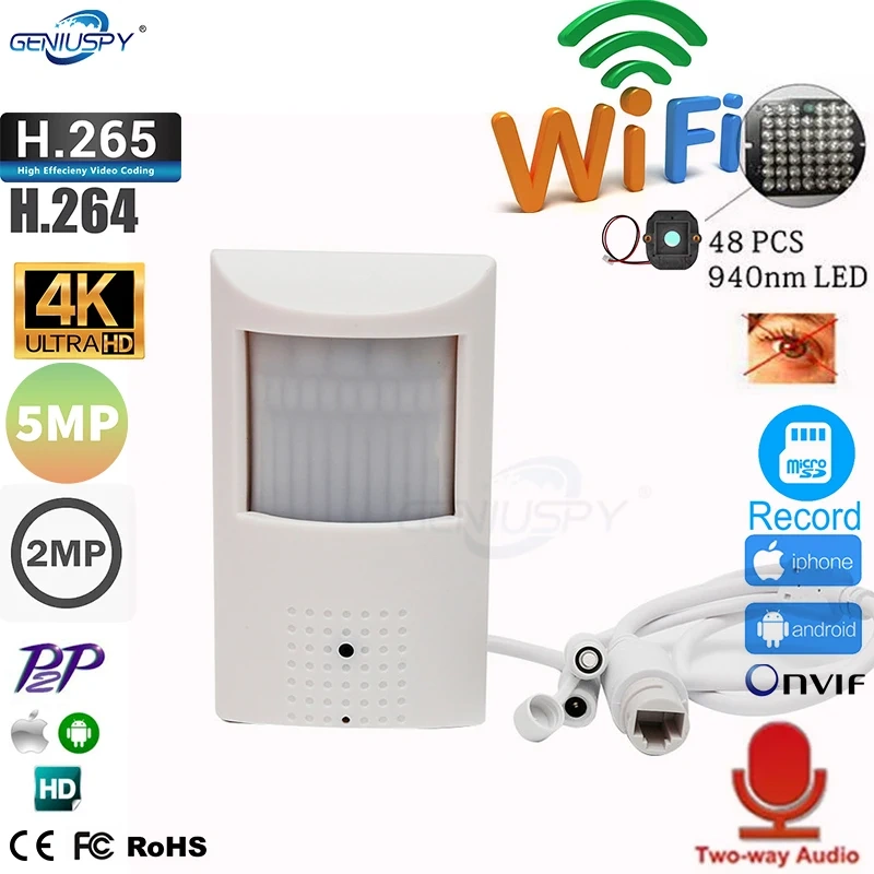 PIR StyleTwo Way Audio 940nm IR Night Vision P2P On  vif WIFI 4K 8MP 5MP 1080P Security Mini Wireless IP Camera SD Card Camhi