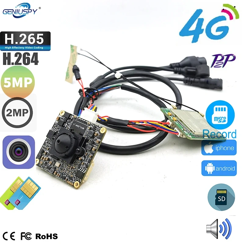 CamHi 1080P 5MP HD Camera Module 3G 4G Lte Camera PCB Board Wireless Wifi GSM SIM Card IP Camera Security CCTV P2P Audio