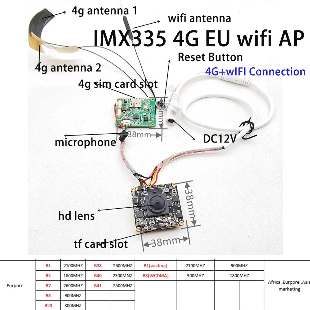 CamHi 1080P 5MP HD Camera Module 3G 4G Lte Camera PCB Board Wireless Wifi GSM SIM Card IP Camera Security CCTV P2P Audio
