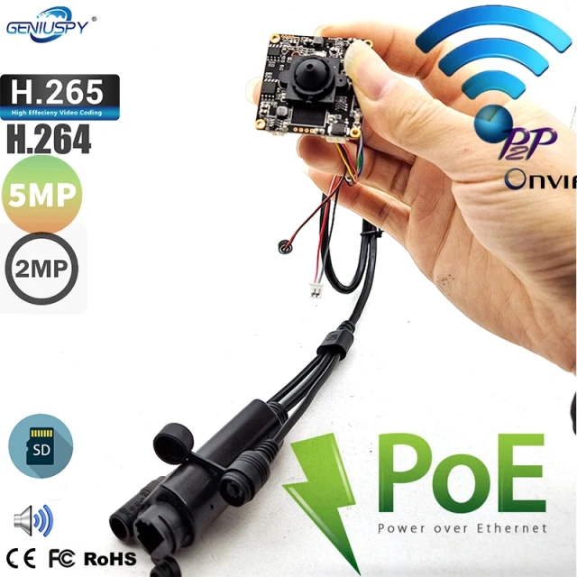 RTSP 1080P 2MP IMX307 5MP IMX335 Hd P2P 38*38mm Network Diy Covert Audio Wireless POE IP Camera Board Wifi TF Card Slot Camhi