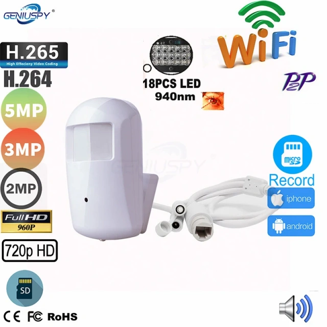 Camhi H.265 2MP 5MP PIR Style Wifi Mini IP Camera Wireless FTP RTSP Motion Detect Security 940nm IR Invisible Night Vision TF Card Mic
