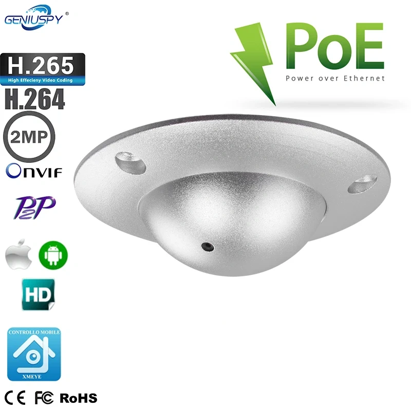 Metal 1080P POE Dome Mini Flying Saucer UFO Camera Indoor Security Surveillance CCTV IP Network Video Camera Audio