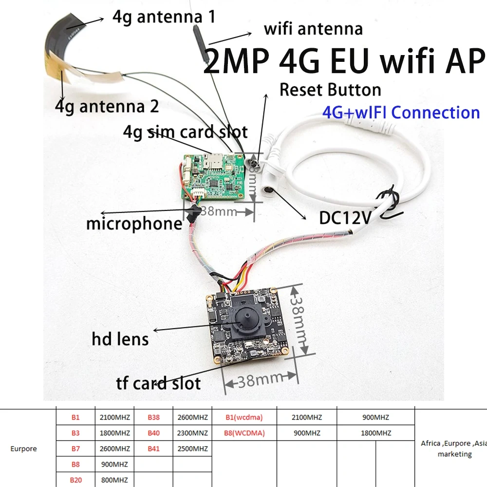 CamHi 1080P 5MP HD Camera Module 3G 4G Lte Camera PCB Board Wireless Wifi GSM SIM Card IP Camera Security CCTV P2P Audio