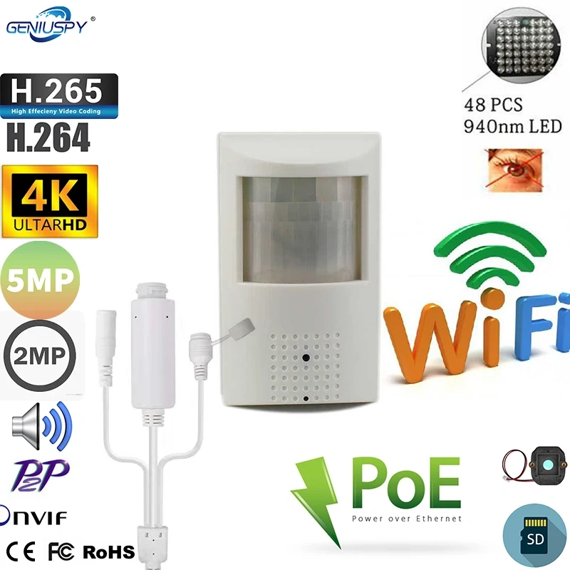 Camhi POE WIFI Audio 2MP IMX307 IMX335 IMX415 PIR IP Camera H.265 SD Card Night Vision HD Mini Indoor 940nm LED IR Security CCTV