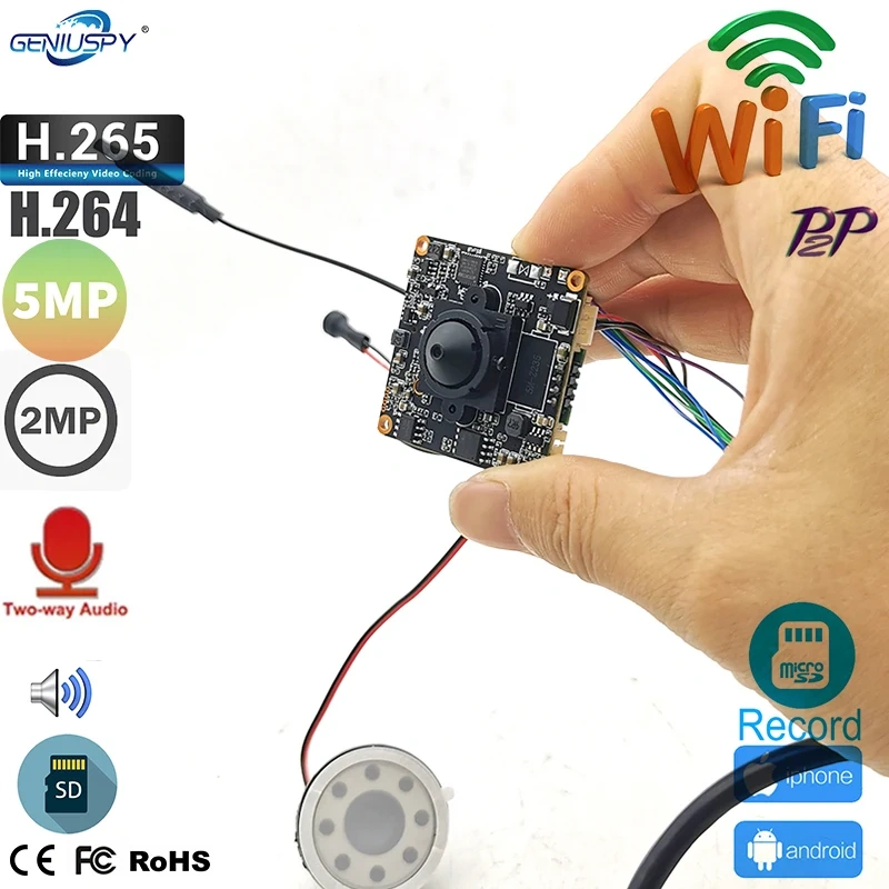 FTP RTSP RTMP1080P 2MP 5MP 1920P Hd Mini P2P Size 38*38mm Diy Two Way Audio Wifi IP Camera Module Wireless TF Card Slot Camhi