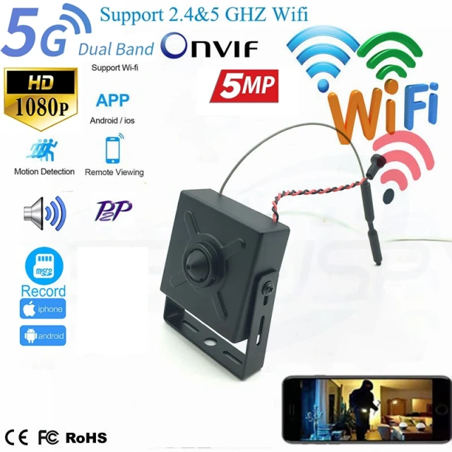 Camhi 2.4g 5G Covert 40*40mm Micro Size 1080P 5MP Audio Wireless Mini WIFI IP Camera P2P SD Card Slot With Rest & Soft Antenna