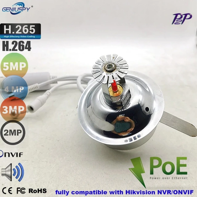 POE 5MP IMX335 4MP 2MP IMX307 Low Lux P2P IP Network Sprinkler Heads On Vif Fire Sprinkler POE IP Camera With Microphone