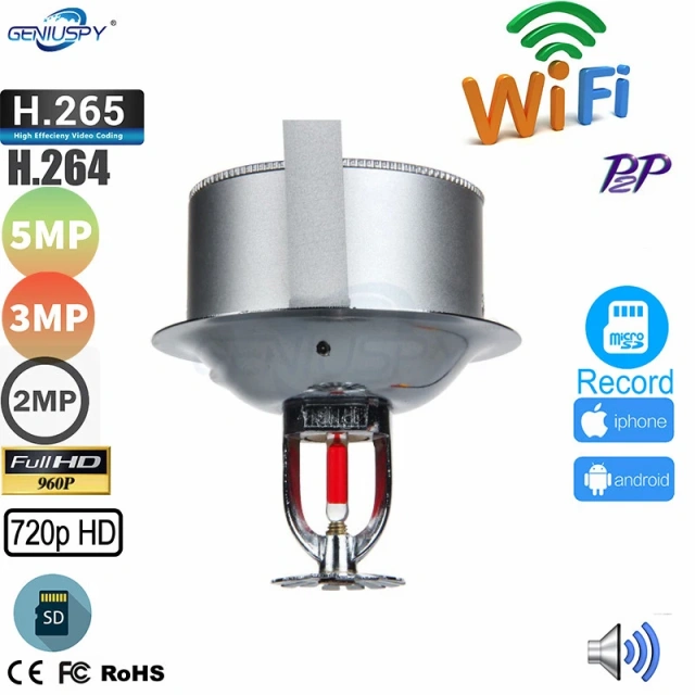 Sprinkler Head Shaped 1080P 4MP 5MP Covert Indoor Wireless Security Hidden Pinhole Wifi IP Camera Home CCTV Surveillance Camera Camhi P2P TF Card Max128GB
