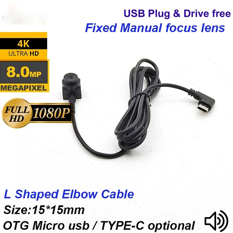 L Shaped Cable 1.5meters 1080P 8MP 4K Security Audio Video OTG USB 2.0 UVC MJPEG/YUY2 Mini Micro USB Camera for Android