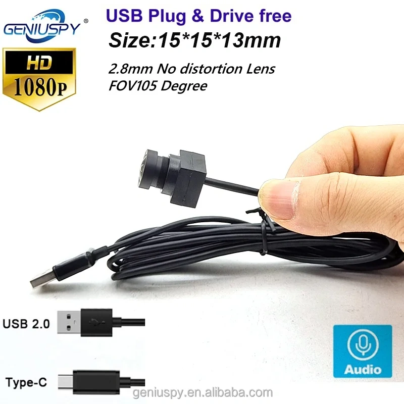 FOV 105Degree No distortion UVC OTG Miniature Size 15*15mm 2MP Low Power Smallest Security Mini Usb Camera For Equipment Use