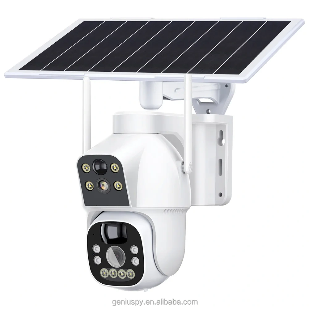 Camhipro Low Power Dual-lens 4MP Wi-Fi/ 4G Wireless Dome PTZ Pan Tilt Solar Battery Camera With Dual PIR Motion Detection Alarm