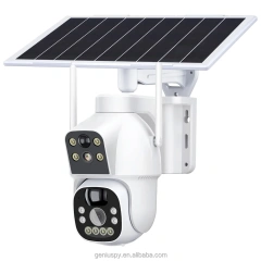 Camhipro Low Power Dual-lens 4MP Wi-Fi/ 4G Wireless Dome PTZ Pan Tilt Solar Battery Camera With Dual PIR Motion Detection Alarm