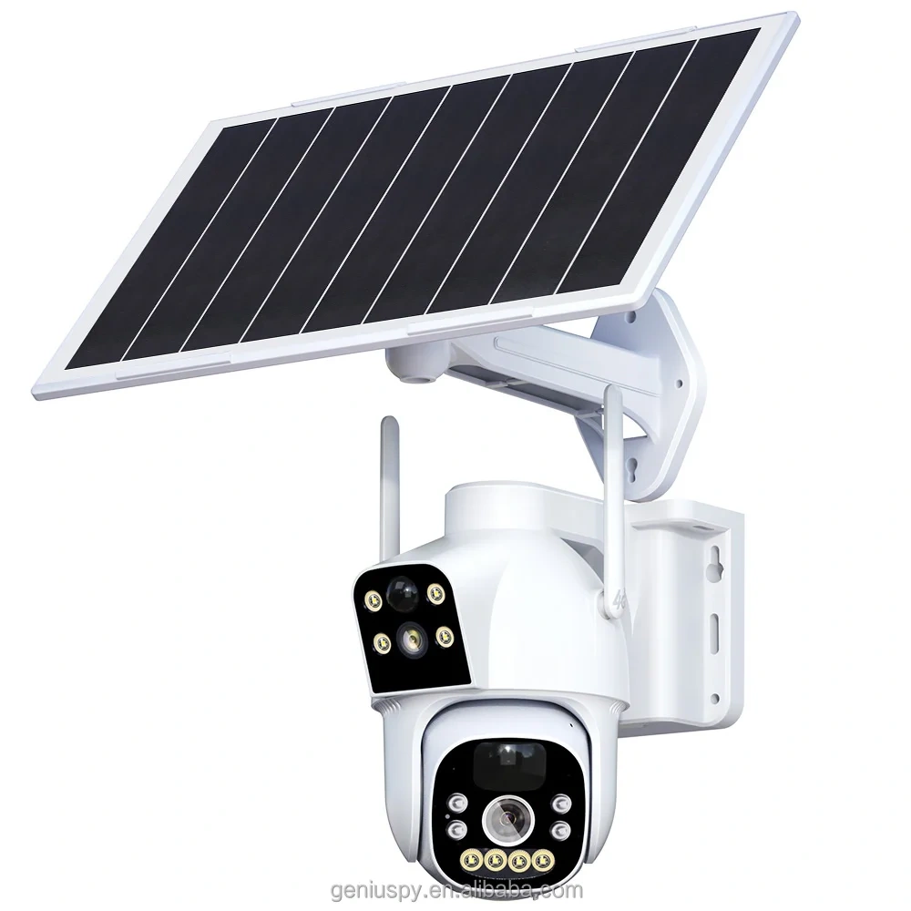 Camhipro Low Power Dual-lens 4MP Wi-Fi/ 4G Wireless Dome PTZ Pan Tilt Solar Battery Camera With Dual PIR Motion Detection Alarm