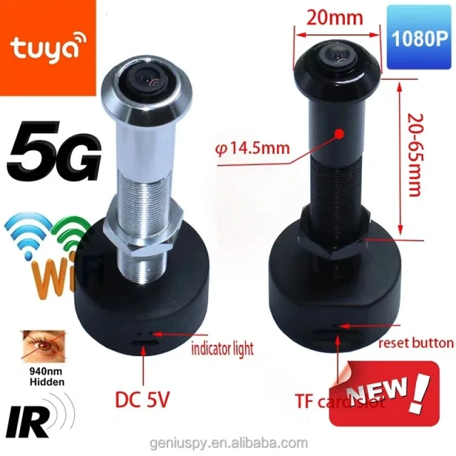 14.5mm Diameter 2MP Door Wifi IR Eye Camera 5G 2.4G TUYA Wide Angle Security Door Peephole WiFi Wireless Cat-eye Camera P2P RTSP