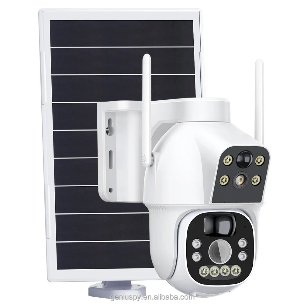 Camhipro Low Power Dual-lens 4MP Wi-Fi/ 4G Wireless Dome PTZ Pan Tilt Solar Battery Camera With Dual PIR Motion Detection Alarm