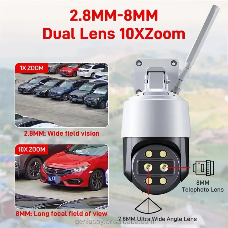 4K 8MP 5MP Outdoor Dual Lens 10x Zoom Surveillance Cctv Wifi 4G Lte IP Security Cam Network Ptz Dome Camera Night Vision TF Card