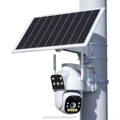 Camhipro Low Power Dual-lens 4MP Wi-Fi/ 4G Wireless Dome PTZ Pan Tilt Solar Battery Camera With Dual PIR Motion Detection Alarm