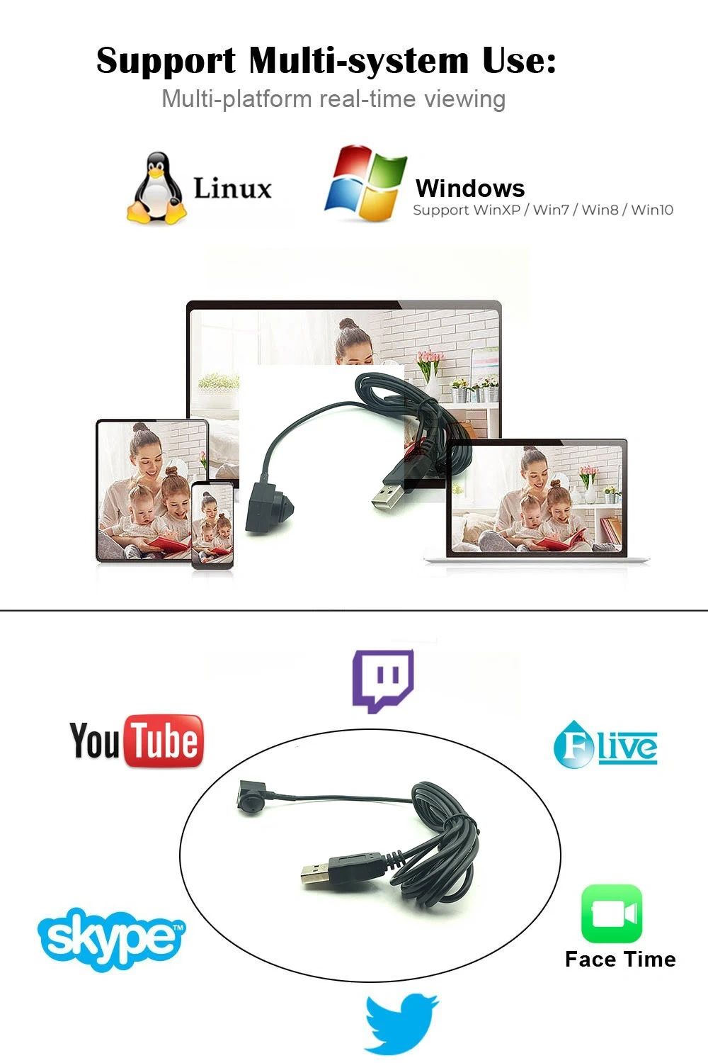 HD 1080P 720P Pinhole Mini USB Web Camera With Audio 3.7mm Lens USB2.0 /Type-C /OTG Micro USB Interface Optional USB Camera PinHole