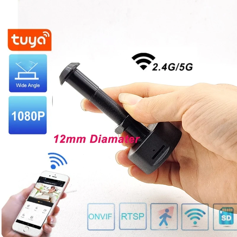 2024 New 12mm 5G 2.4G Tuya Video Peephole Hidden Wifi Camera Mini Motion Detection Door Camera WiFi Eye Hole Smartlife Smart Home
