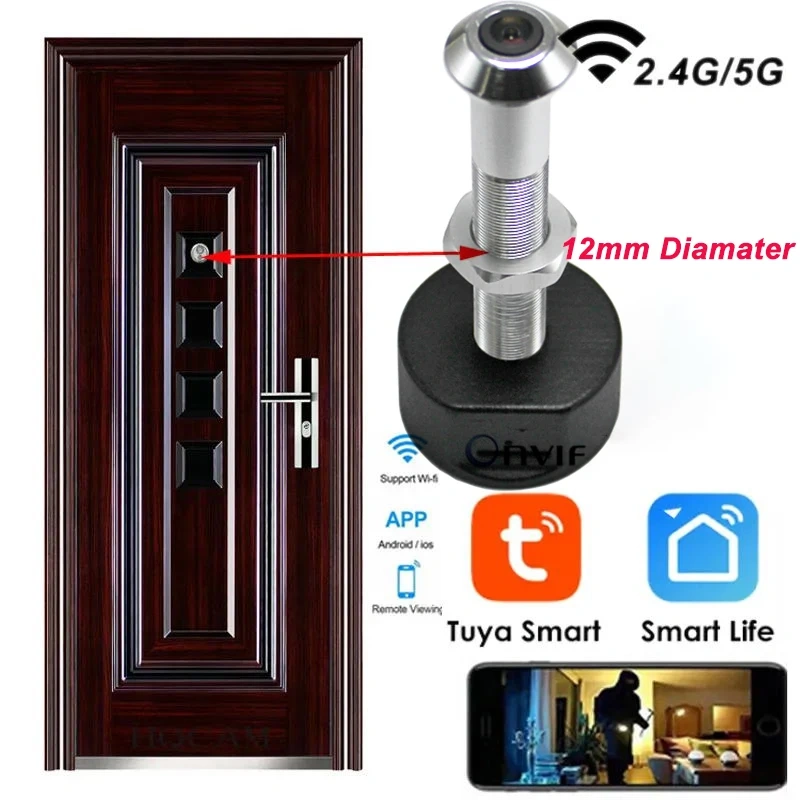2024 New 12mm 5G 2.4G Tuya Video Peephole Hidden Wifi Camera Mini Motion Detection Door Camera WiFi Eye Hole Smartlife Smart Home