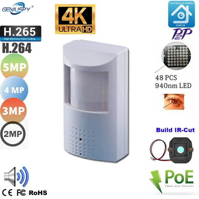 GENIUSPY 2MP 3MP 4MP 5MP 8MP 4K Audio POE Night Vision Mini ip camera 940nm infrared IR led PIR Style H264 H265 P2P ONVIF Xmeye ICSEE