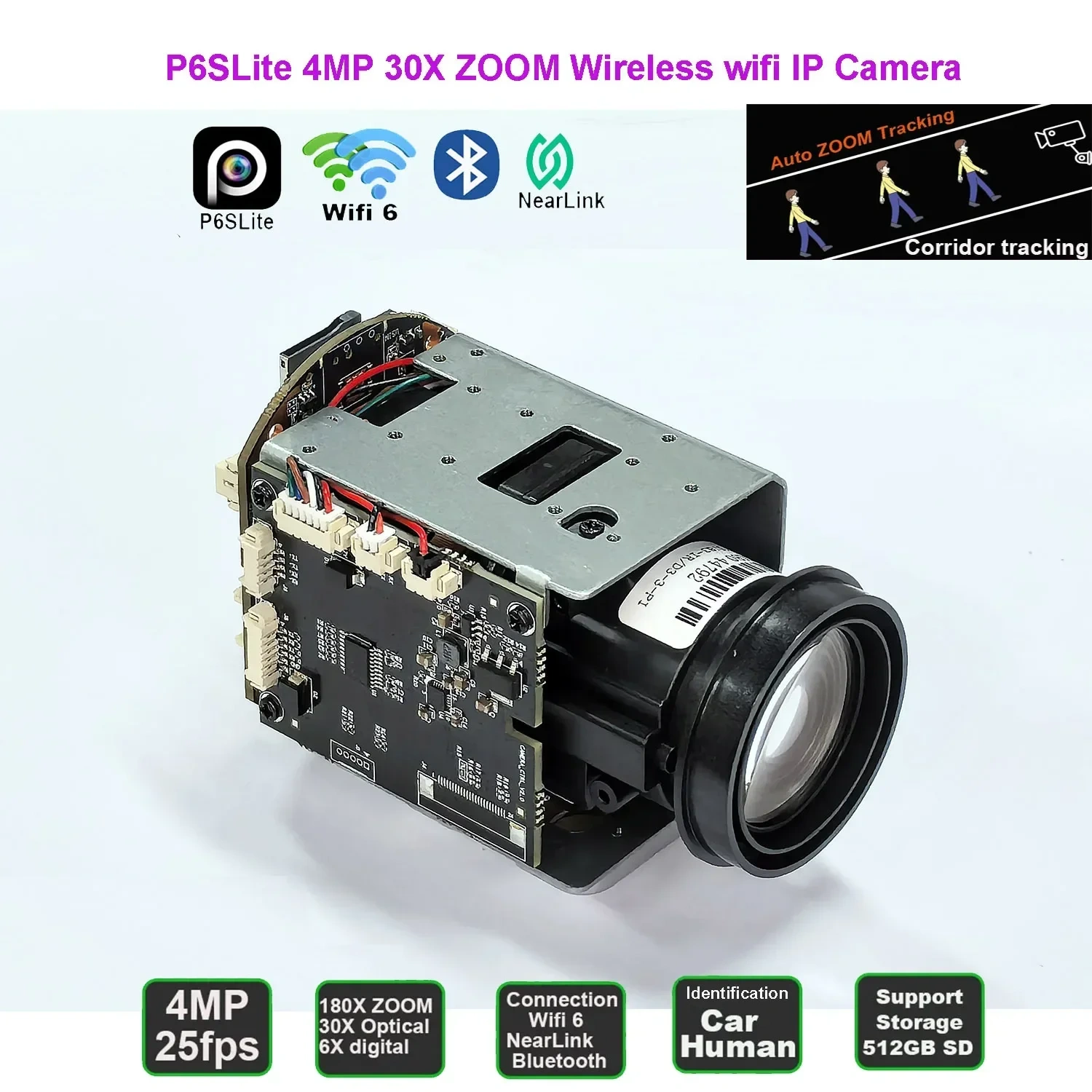 CCTV Surveillance P6SLite Wifi 180X ZOOM 4MP 25fps Hik Protocol Humanoid Car Shape Recognition IP Camera Module For Dome PTZ