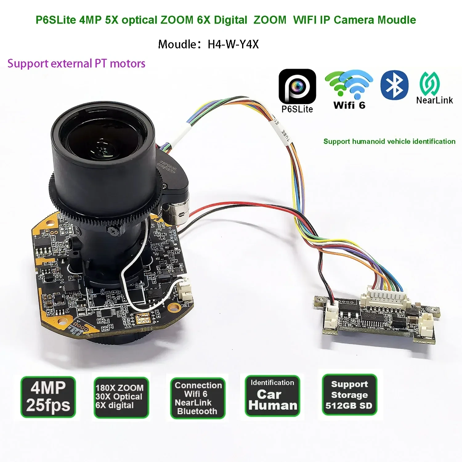 P6SLite Wifi 30X ZOOM 4MP 25fps Humanoid Car Shape Recognition IP Camera Module Surveillance Support Hik Protocol NVR