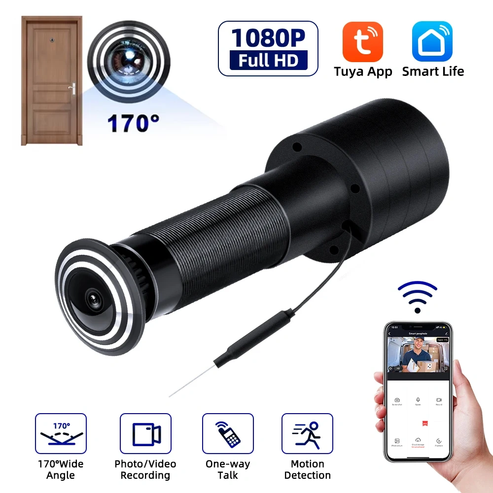 Awapow Tuya Wifi Peephole Camera Mini Door Eye Viewer HD 1080P PIR Night Vision Wireless Motion Detection Smart Home Security