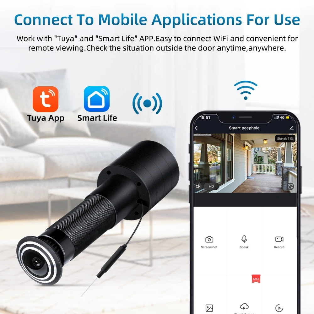 Awapow Tuya Wifi Peephole Camera Mini Door Eye Viewer HD 1080P PIR Night Vision Wireless Motion Detection Smart Home Security