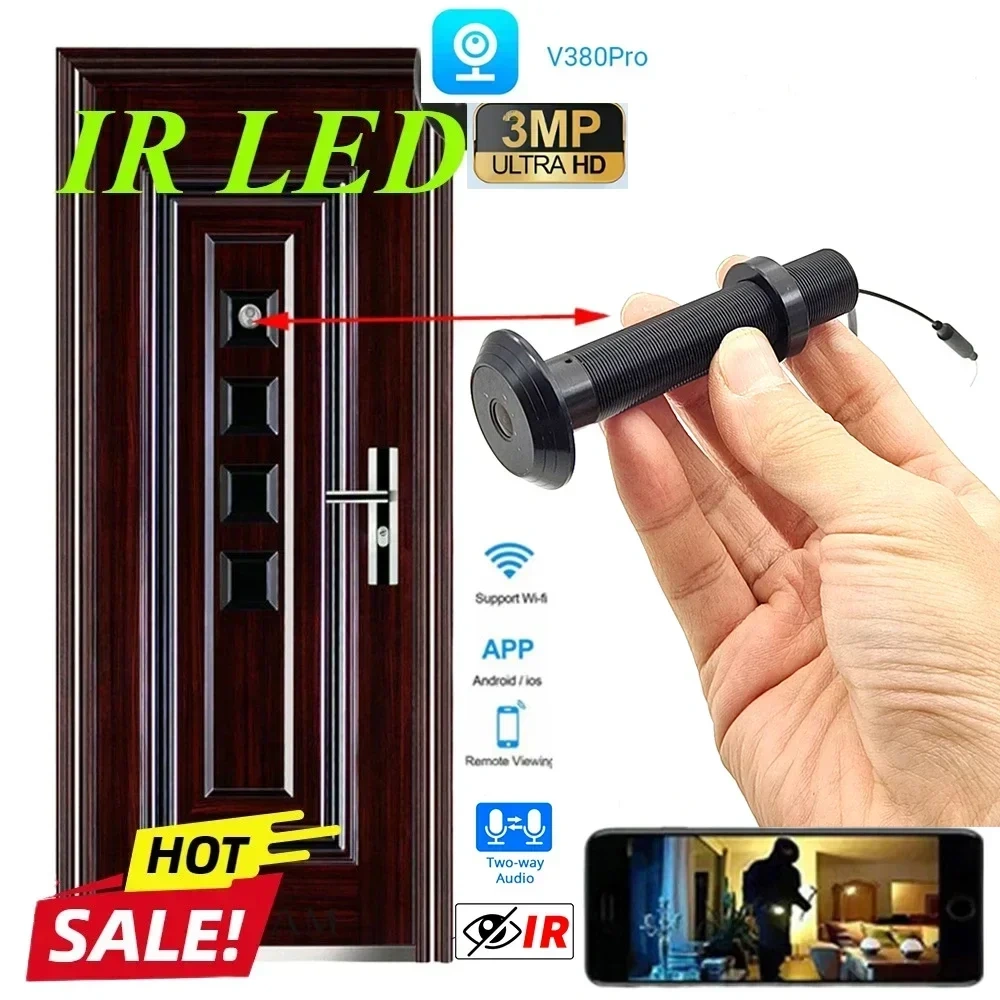 New 16MM Diameter V380 App Door Wide-angle Cat Eye Infrared Night Vision Peephole WiFi Door Camera SD Card Slot Two Way Audio